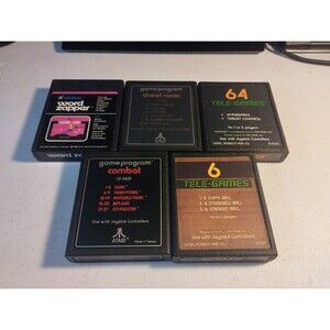 Atari 2600 Lot Of 5 Games - Tested & Work - Asteroids, Word Zapper, Bowling